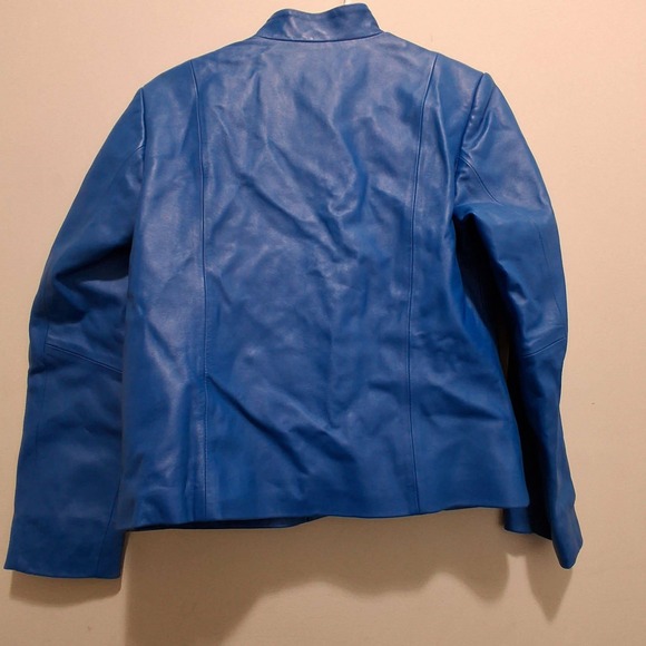 Pendleton Blue Leather Jacket‎ Mandarin Collar Zip Front Size Small READ - Picture 2 of 8